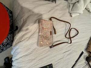 WAG Wild Goose Hair-On-Hide Leather Crossbody Wristlet with Rose Gold Foil